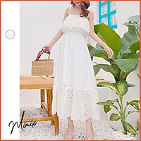 Đầm maxi MIMIX váy trơn boi hai dây pha bèo ngực ren đi biển AN4195