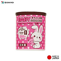 Hộp 250 tăm bông kháng khuẩn hình thỏ Sanyo, dùng để hỗ trợ rửa và vệ sinh mũi, tai, răng miệng hay làm vệ sinh cuống rốn cho bé - nội địa Nhật Bản