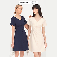 Đầm dáng xòe GUMAC DB767 cổ V phối nút