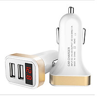 Tẩu sạc trên xe ô tô 2 cổng USB kết hợp vol kế - Màu gold