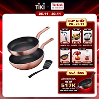 Bộ chảo Tefal Cook&Shine gồm 3 món Chảo chiên 24cm, Chảo xào 28cm và Vá - Chống dính - Báo nhiệt thông minh - Thích hợp mọi loại bếp - Hàng chính hãng