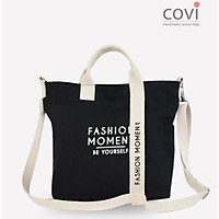 Túi vải Hàn Quốc, túi đeo chéo vải canvas phối chữ fashion moment thời trang Covi nhiều màu sắc T11