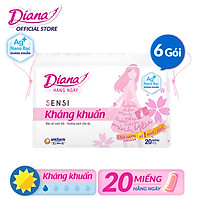 Bộ 6 Gói Băng Vệ Sinh Diana Hàng Ngày Sensi Kháng Khuẩn (20 Miếng/Gói)