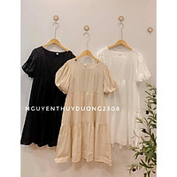 Váy babydoll cổ tròn tay bồng/Đầm babydoll tay bồng