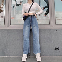 QUẦN JEAN DÀI ỐNG RỘNG LƯNG CAO RÁCH - QUẦN BÒ NỮ CULOTTES SUÔNG N - T 30