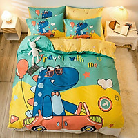 Bộ Chăn Ga Gối Cotton Magic Khủng Long Ô Tô