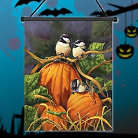 12.5" x 18" Chickadees and Pumpkins Fall Garden Flag Thanksgiving Autumn Birds