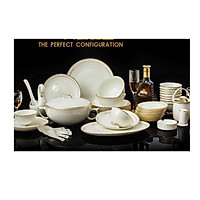 Set bát đĩa sứ xương trắng 60 chi tiết họa tiết sen