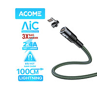 Cáp sạc nhanh ACOME Lingtning/type C/micro đầu hút nam châm từ tính chiều dài 1 mét tương thích với các dòng điện thoại - Hàng Chính Hãng