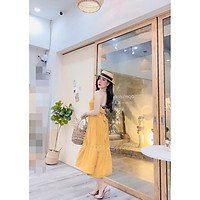 Đầm maxi hai dây ba tầng chất đũi freesize hở lưng thắt nơ đi biển - Váy maxi đi biển buộc dây nhiều màu sang chảnh
