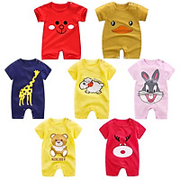 Infant Summer Cartoon Printing Short Sleeve Jumpsuit Button Open-Crotch Romper for Babies Toddlers