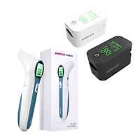 Combo máy đo nồng độ oxy máu SpO2, PR, PI Jumper JPD-500G và Nhiệt kế hồng ngoại không tiếp xúc Jumper FR300 (FDA Hoa Kỳ + xuất USA)