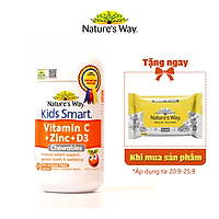 Viên Nhai Nature’s Way Kids Smart Vitamin C+ZinC+D3 Chewable Tablets Cho Bé Phát Triển Toàn Diện 75 Viên