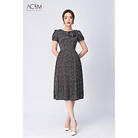 Đầm lụa hình tim AC&M dáng xè tùng dập ly - màu đen