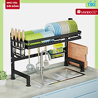 Kệ chén bát đa năng VANDO bằng thép carbon không gỉ, chống xước, sơn đen tĩnh điện, giá bát trên bồn rửa ráo nước cho nhà bếp sạch sẽ
