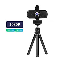 1080P HD Wide-angle Webcam Video Conference Camera USB Plug & Play with Lens Cap & Tripod for Laptop Desktop TV Box