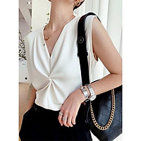 Áo sơ mi nữ không tay,xoắn ngực,kiểu dáng trẻ trung hiện đại B-A-M STORE