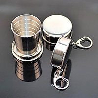 Cốc gấp gọn inox 304, cốc uống nước bỏ túi có móc treo, cốc gấp mang đi du lịch tiện lợi đảm bảo vệ sinh