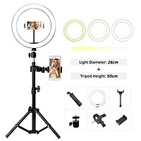 Vòng đèn Led 26 cm với giá đỡ 3 chân và giá đỡ điện thoại hỗ trợ chụp ảnh quay phim