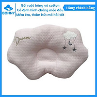 Gối bông Bonny mềm chống méo đầu, bẹp đầu, nghẹo cổ, còm lưng cho bé, gối cho trẻ sơ sinh
