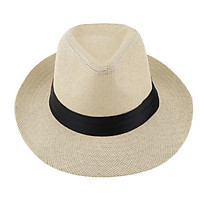 Men Women Straw Panama Hat Fedora Trilby Cap Sombrero Sunhat Wide Brim