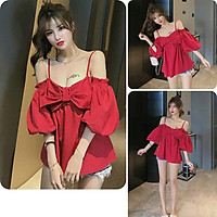 Áo kiểu nữ, áo nữ 2 dây tay dài màu đỏ đủ size S M L hàng VNXK A-27