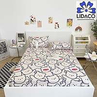 Bộ ga gối cotton LIDACO PL1 decor phòng ngủ vintage drap giường đủ size nệm