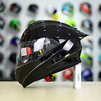 Mũ Bảo Hiểm Fullface 2 Kính YOHE 981 Đen Bóng Gắn Đuôi Gió Pista Cực Ngầu