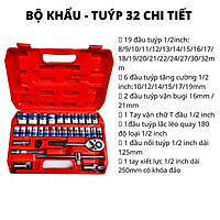Bộ cờ lê tuýp 37 chi tiết , dụng cụ sửa chữa đa năng, chân 1/2", cle chòng 8-19mm, tuýp 8-32mm