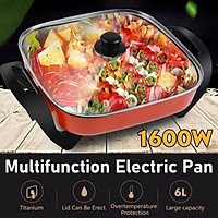 6L 1600W Non-stick Multifunction Frying Pan Electric Roasting Oven Hot Pot Food Steamer For Family Party Boiling/ Frying /Steaming/ Stewing