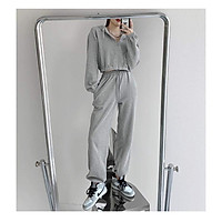 Set đồ nữ thu đông, bộ đồ nữ mặc nhà trơn 1 màu xám trẻ trung năng động