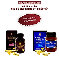 Bộ sản phẩm nhập khẩu chính hãng giúp bổ sung cân bằng nội tiết tố nữ gồm: viên uống bổ sung nội tiết tố nữ HYPER EVENING PRIMROSE OIL và viên omega 3 dầu cá hồi OMEGA 3 SALMON OIL