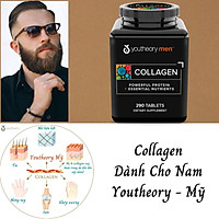 Collagen Cho Nam Youtheory Mỹ Chứa Collagen, Vitamin C, Biotin… Tạo Sức Khỏe Từ Bên Trong Cho Da, Tóc, Móng, Sụn, Gân, Dây Chằng, Khớp, Tim Mạch Và Tăng Hệ Miễn Dịch - Hộp 290 Viên