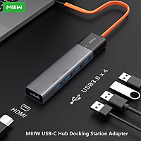 MIIIW 5 In 1 Hub Docking Station Adapter 4 USB 3.0 Port High Speed Transmission Multifunctional Expander Type-C Interface 450MB/s Transmission Speed Splitter Computer Accessories