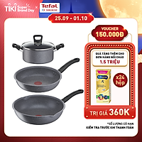 Bộ nồi chảo Tefal G134S495 Cook Healthy gồm Chảo 24cm, Chảo sâu 28cm, Nồi 20cm - Hàng chính hãng