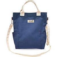 Túi tote đeo chéo Covi phối hai túi hông màu navy vải canvas