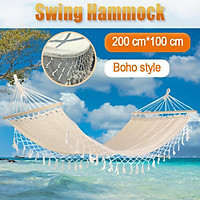 160KG Capacity Garden Yard Sea Camping Hammock Fringe Cotton Rope Canvas Macrame Swing Net Hanging