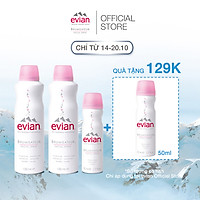 Combo 3 xịt khoáng cấp ẩm và làm dịu da Evian 150ml x 2 + 50ml