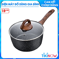 Chảo Nhôm Sâu Lòng Chống Dính Baum Marble 1 Tay Cầm, Nắp Thủy Tinh Lock&Lock LBU1181 18cm