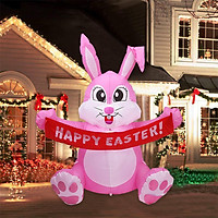 1.5m Party Inflatable Rabbit Sitting Holding A Flag Lighted Outdoor Indoor Holiday Decorations Art Decor