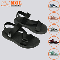 Giày sandal unisex nam nữ quai chéo vải dù đế mõng Slim có quai hậu cố định hiệu MOL mang đi học du lịch MS1166B