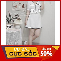 SET ÁO CỔ V CRTOP CHẠY VIỀN MIX CHÂN VÁY ĐUÔI CÁ XẾP LY 2 MÀU TRẮNG - XÁM