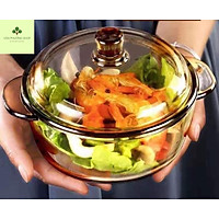 Nồi âu thủy tinh vàng có nắp chịu nhiệt