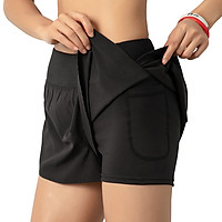 Women Running Shorts 2-in-1 with Pocket Wide Waistband Coverage Layer Compression Liner Lounging Sport Yoga Leggings
