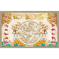 Tranh dán tường phòng thờ chữ phúc lộc thọ - trang trí phòng thờ hoa sen - vải lụa kim tuyến ( kích thước theo yêu cầu)