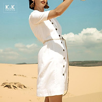 Đầm Trắng Cài Nút Trước Thắt Eo K&K Fashion HL16-19 Chất Liệu Linen