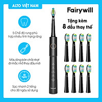 Bàn chải đánh răng điện FAIRYWILL E11 chính hãng Mỹ - Công nghệ làm sạch bằng sóng siêu âm - 8 đầu thay thế - Hàng Chính Hãng