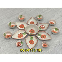 Set đĩa đựng đồ ăn hoa mặt trời cánh nhọn vẽ hoa đồng tiền gốm sứ Bát Tràng