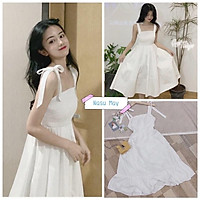 VÁY TRẮNG 2 DÂY BUỘC NƠ ĐUÔI CÁ Đầm hai dây hotrend