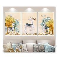 Decal dán tường bộ 3 khung tranh đẹp Tuần Lộc Tipo_002B